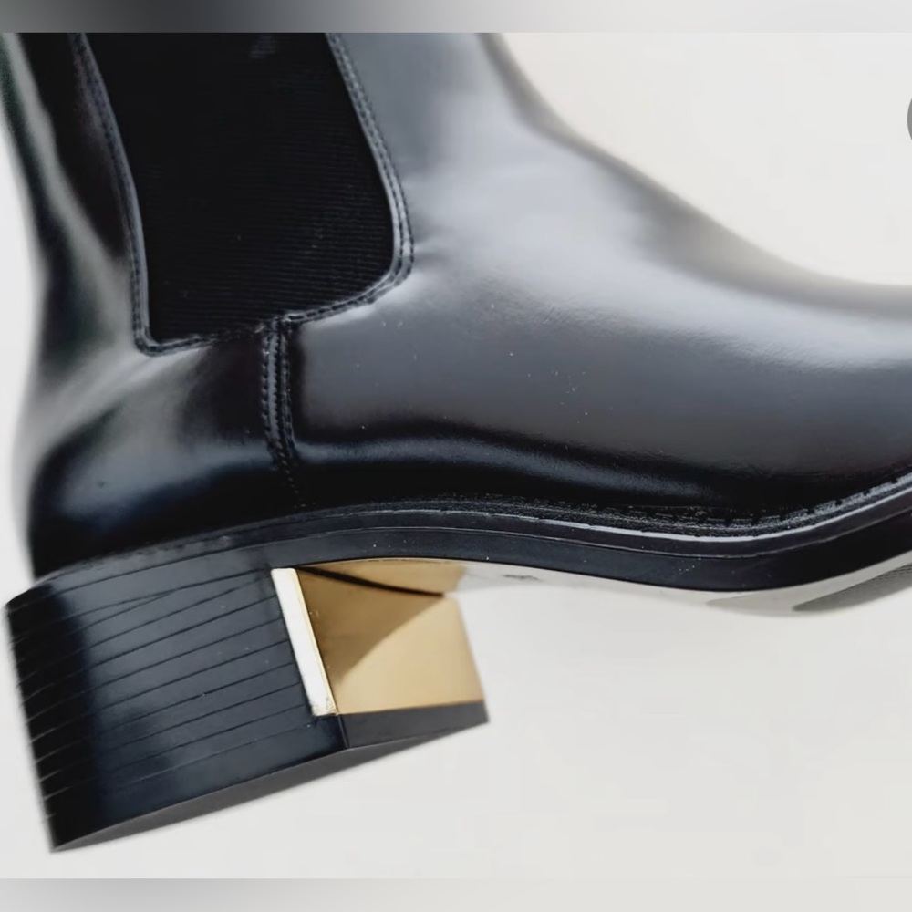 Zara Black Leather Chelsea Boots with Gold Accent